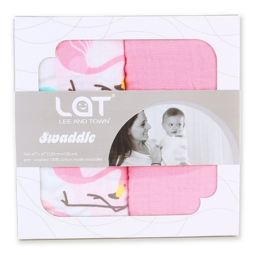 LAT Lot de 2 couvertures à langer pour bébé Grande mousseline de coton de première qualité avec différents motifs